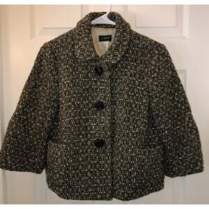 J Crew Coat Jacket Thick Tweed Wool Blend Lined Button.Olive Green Womens Size 8